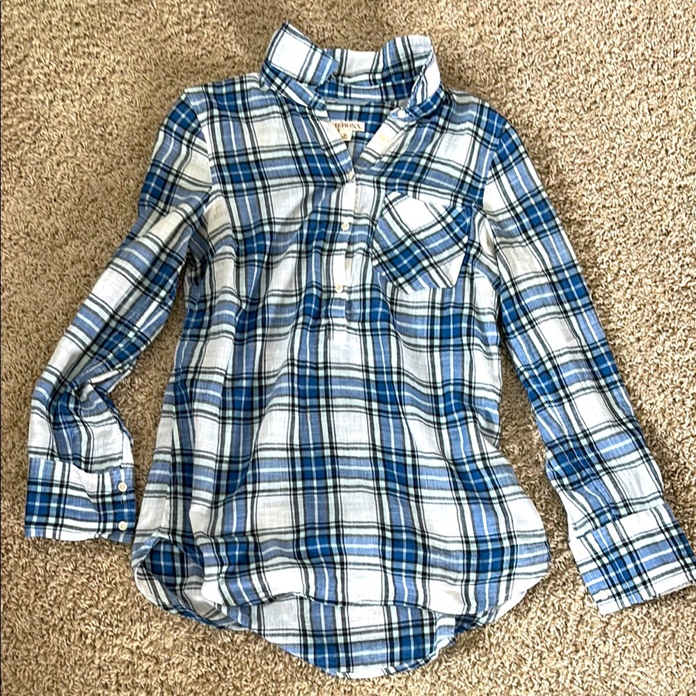 Merona Blue and White Button Down Shirt Juniors Size Medium